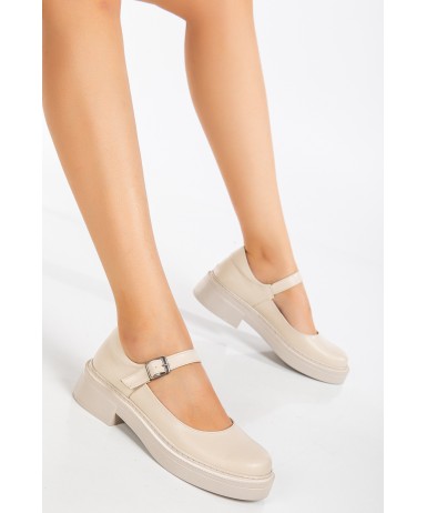 Kadın Balerin Loafer Ayakkabı Bej Cilt